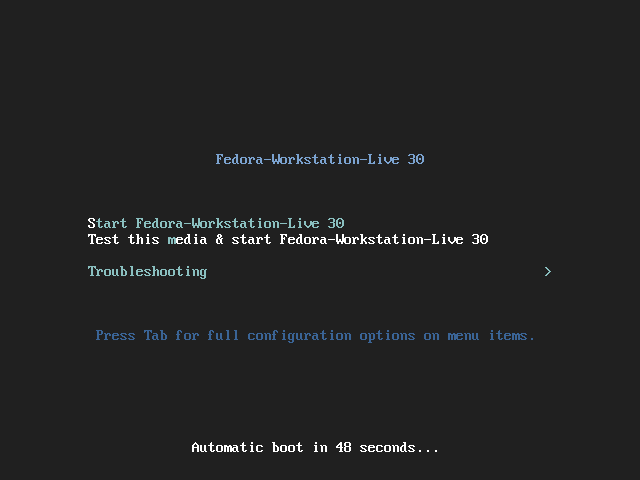 Fedora Linux Boot Menu