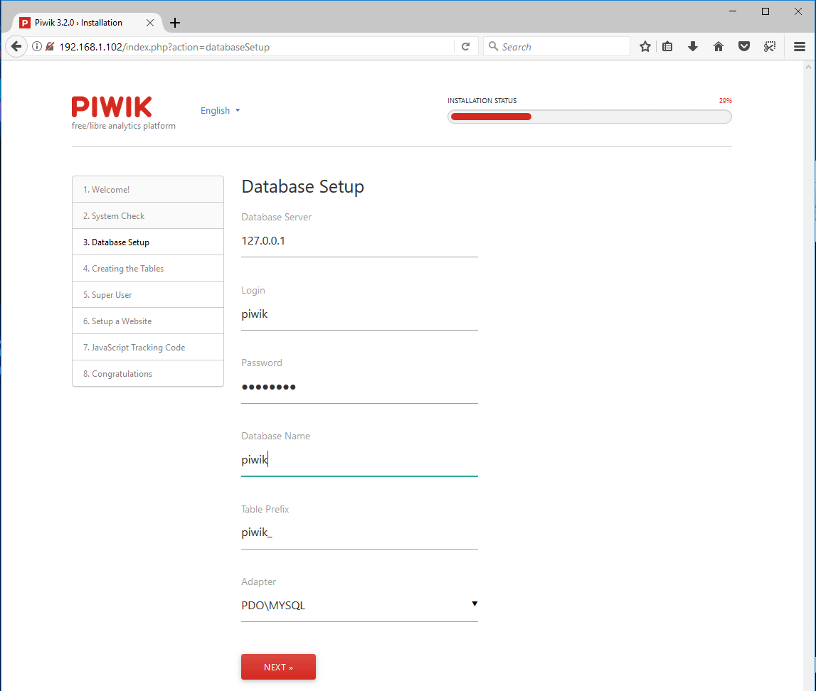  Verificación del sistema Piwik 