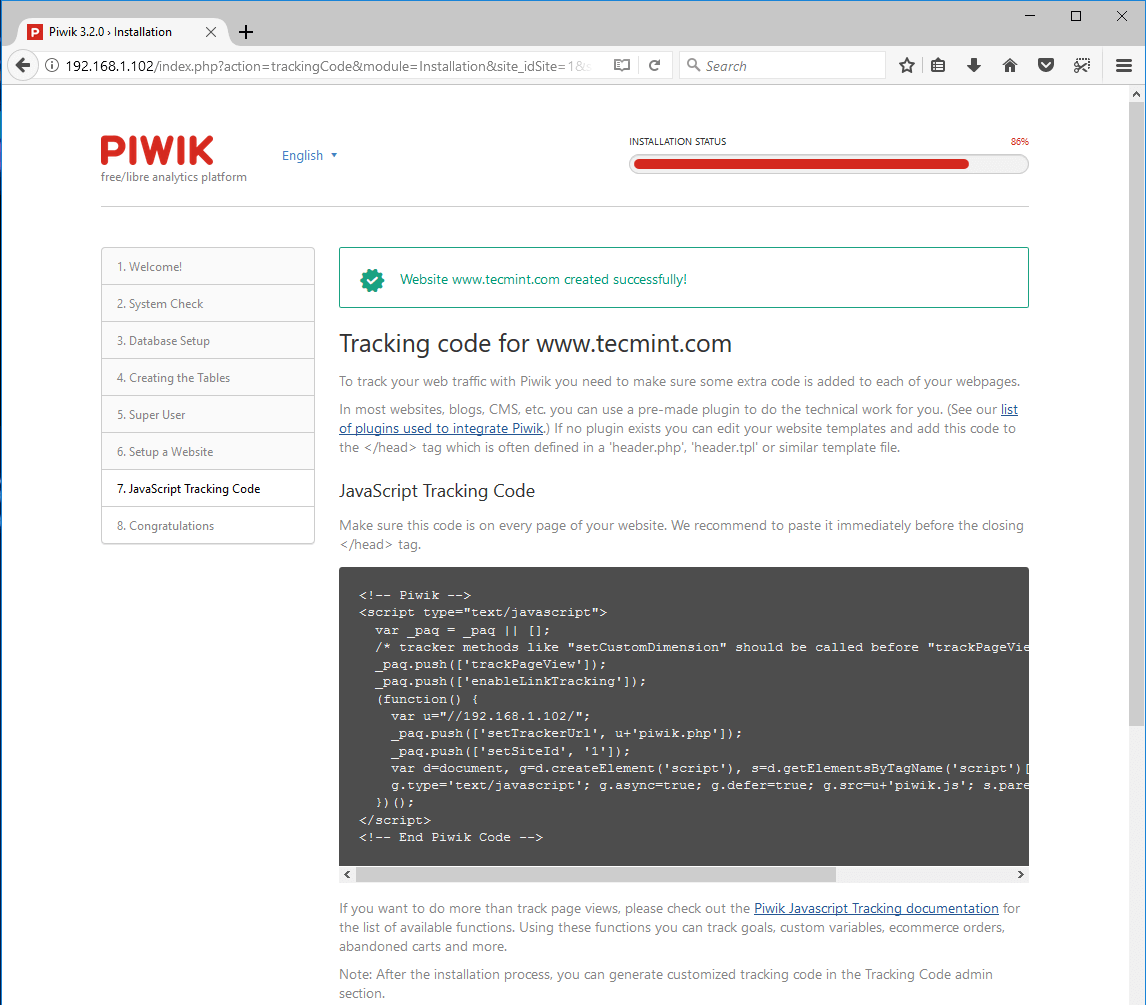 Piwik Website Tracking Code