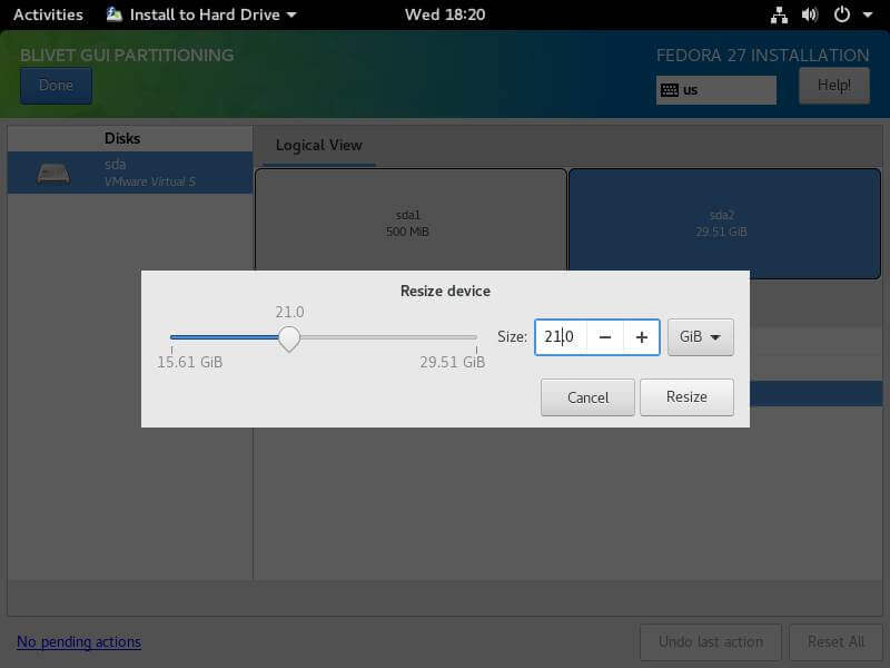 Resize Partition for Fedora