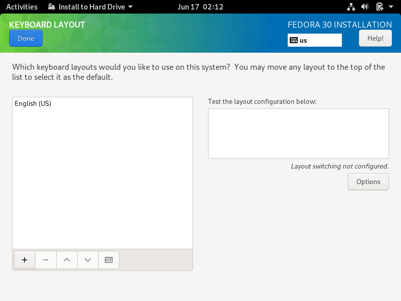 Select Fedora Keyboard Layout