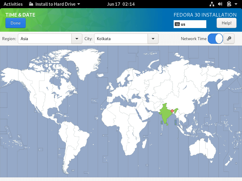 Select Fedora Timezone