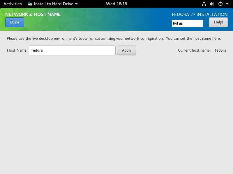 Set Fedora 27 Hostname