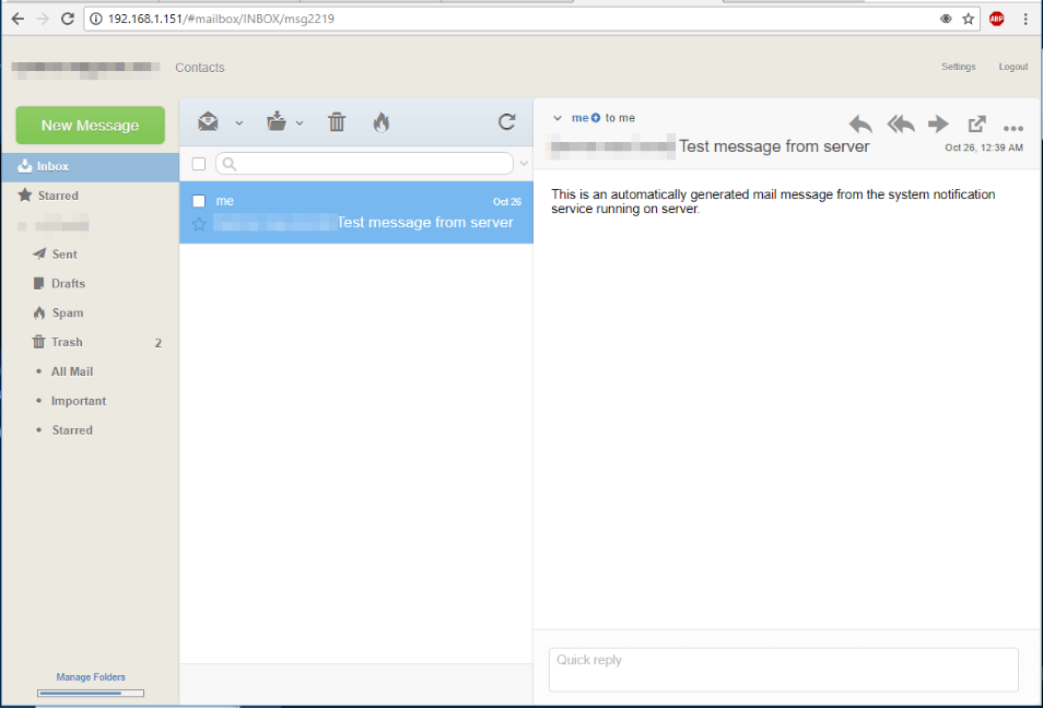 WebMail User Inbox