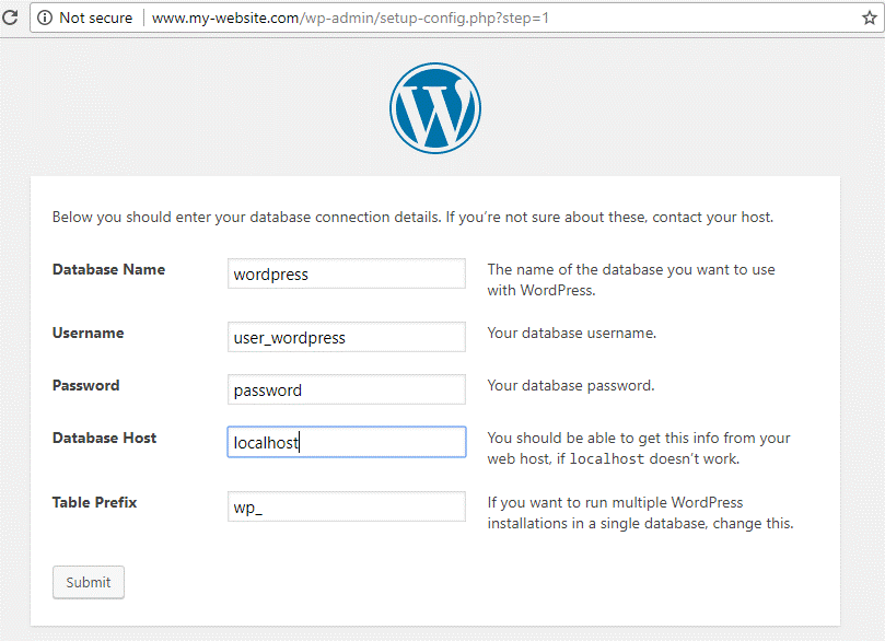 WordPress Database Settings