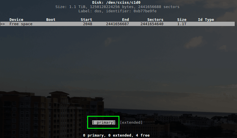 Set ZoneMinder Partition Type Primary