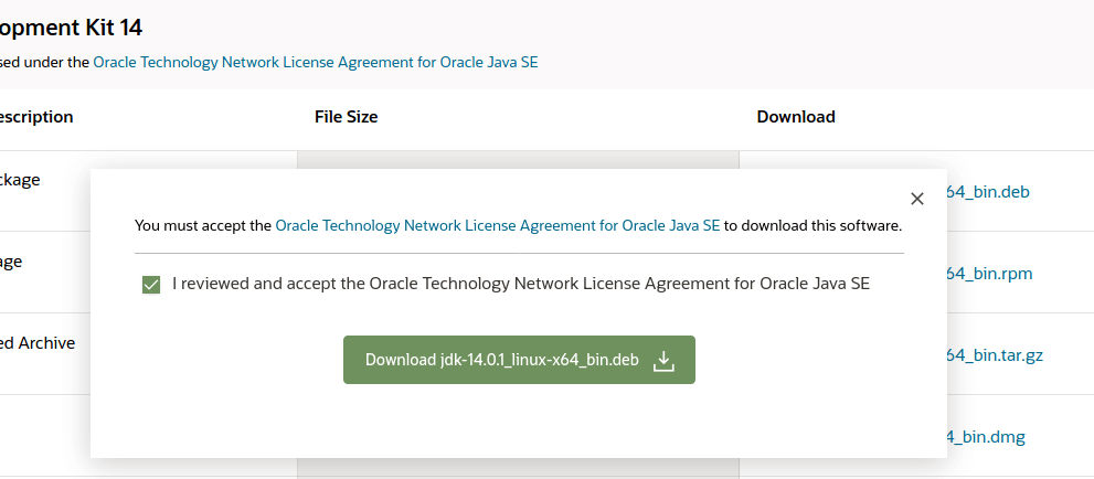 Accept Oracle Java SE License Agreement