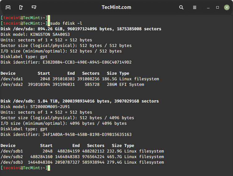 fdisk - List Linux Disk Partition Table