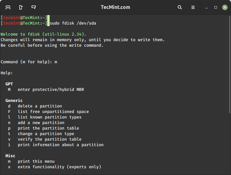 fdisk - Manage Linux Disk Partitions