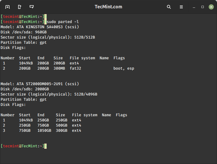 Parted - List Disk Partitions