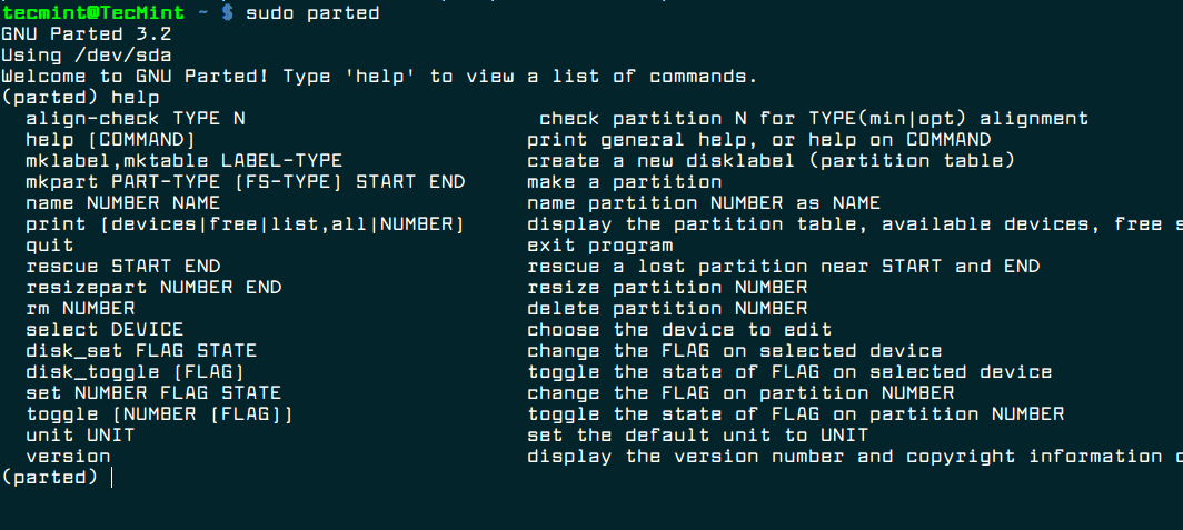 Parted Partition Program