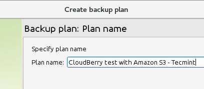 Add Amazon S3 Backup Plan Name