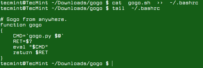 Add Gogo Function to Bashrc