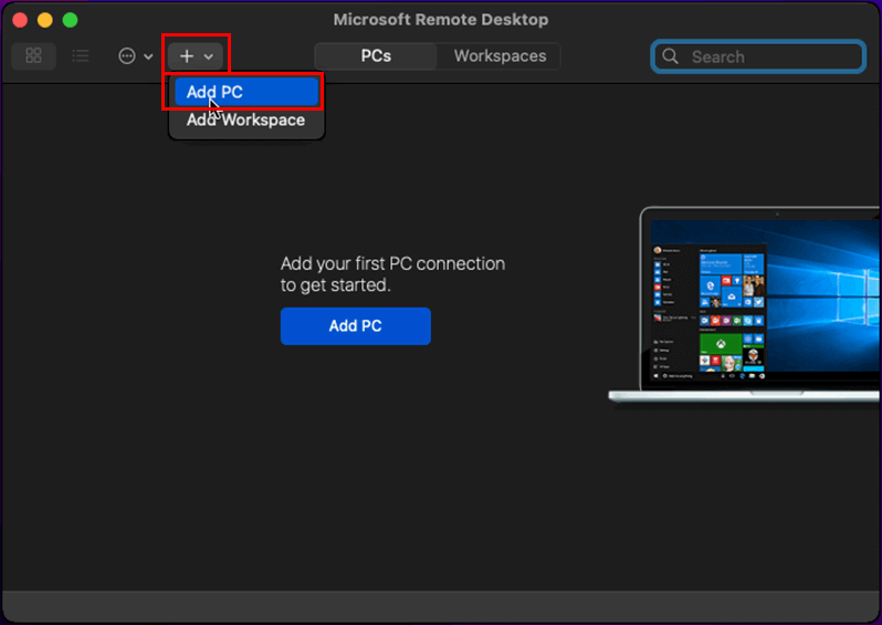 Add PC in Microsoft Remote Desktop