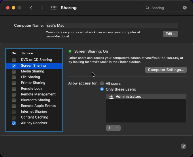Enable Remote Desktop Sharing in Mac