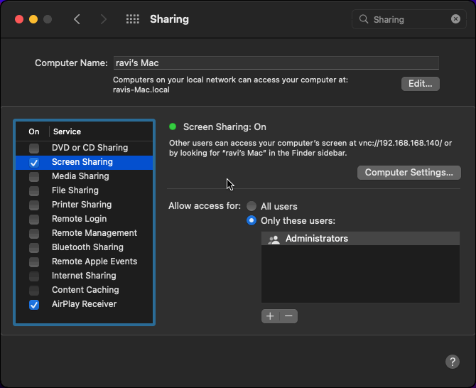Turn on Remote Desktop Sharing on your Mac