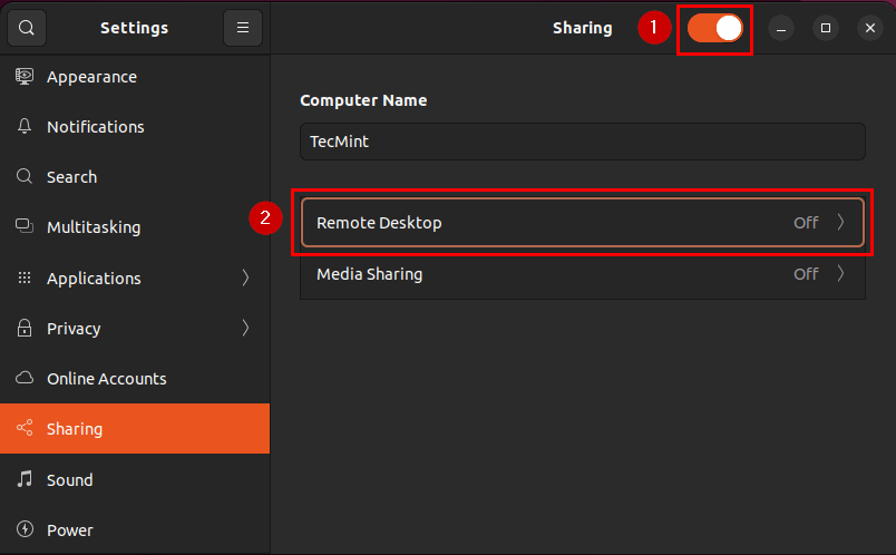 Enable Remote Desktop Sharing in Ubuntu