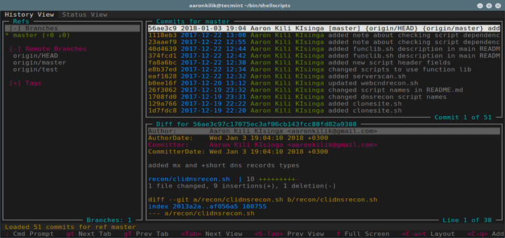 GRV - View Git Repositories in Linux Terminal