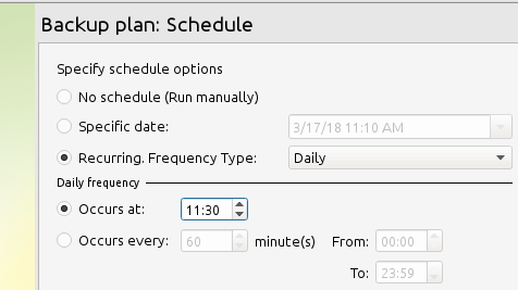 Specify Backup  Frequency