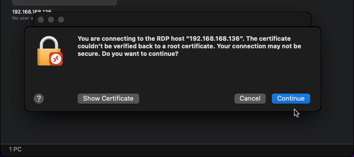 Secure Connection prompt