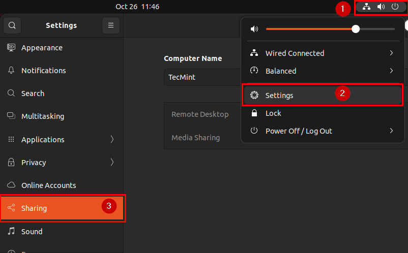 Ubuntu sharing settings