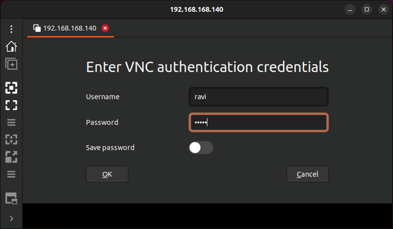 VNC authentication information