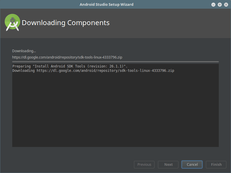 Downloading components. Android Studio Setup Wizard. Repository Android.