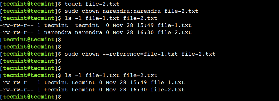 Копирайте собствеността от друг файл в Linux