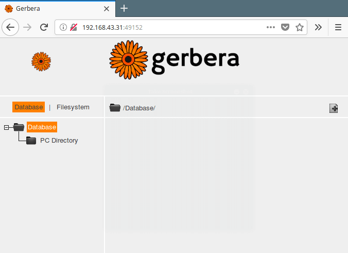 Base de datos de la interfaz de usuario web de Gerbera 