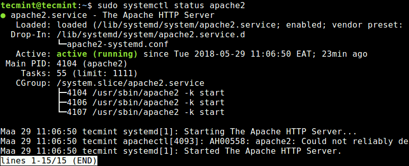 Check Apache Service in Ubuntu