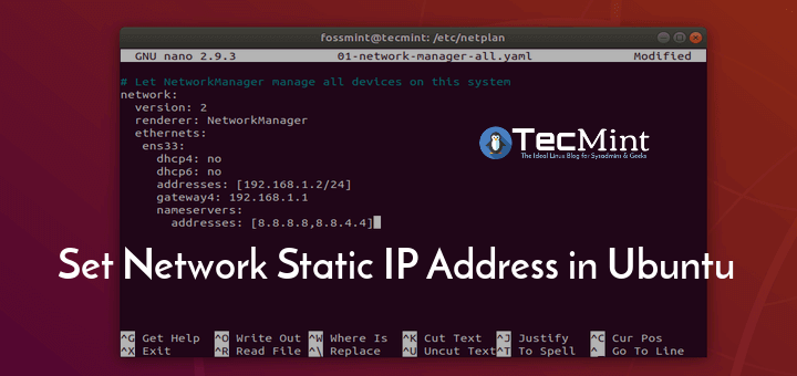 how to set static ip address ubuntu 18 04