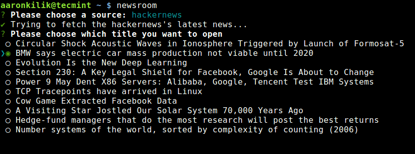 Newsroom Commandline RSS Reader