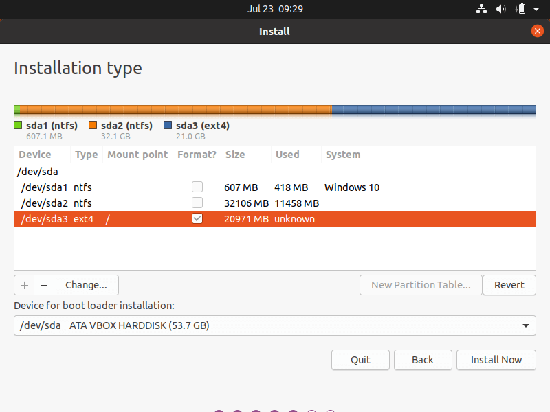 Partition Table Summary