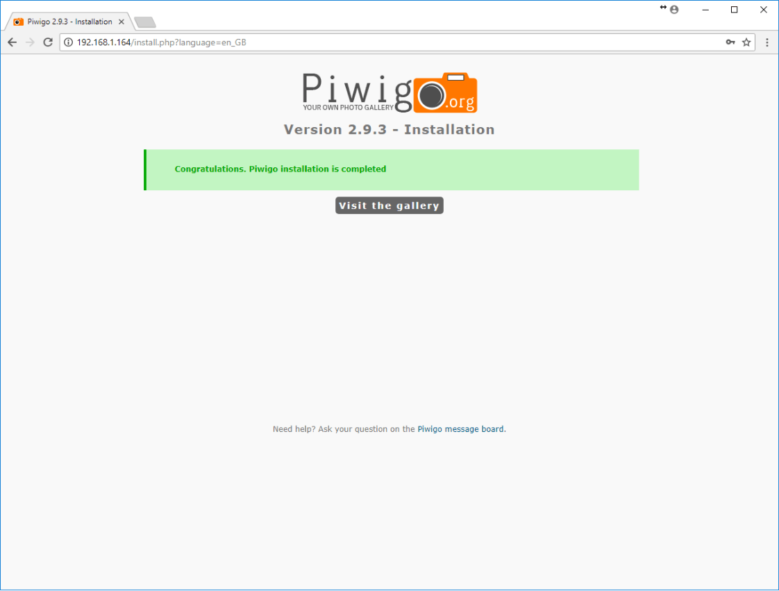 Piwigo Installation Completed