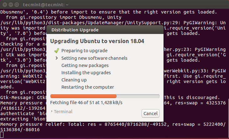  Proceso de actualización de Ubuntu 