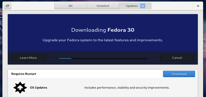 Upgrade Fedora 29 to Fedora 30