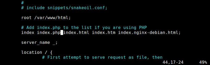  Agregar archivo de índice en el bloque Nginx 