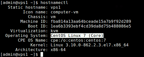 Verifique la versión de CentOS usando el comando hostnamectl