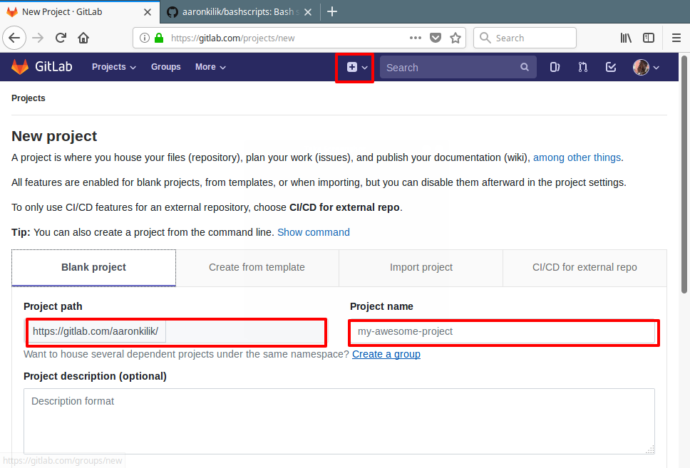 GitLab Create New Project