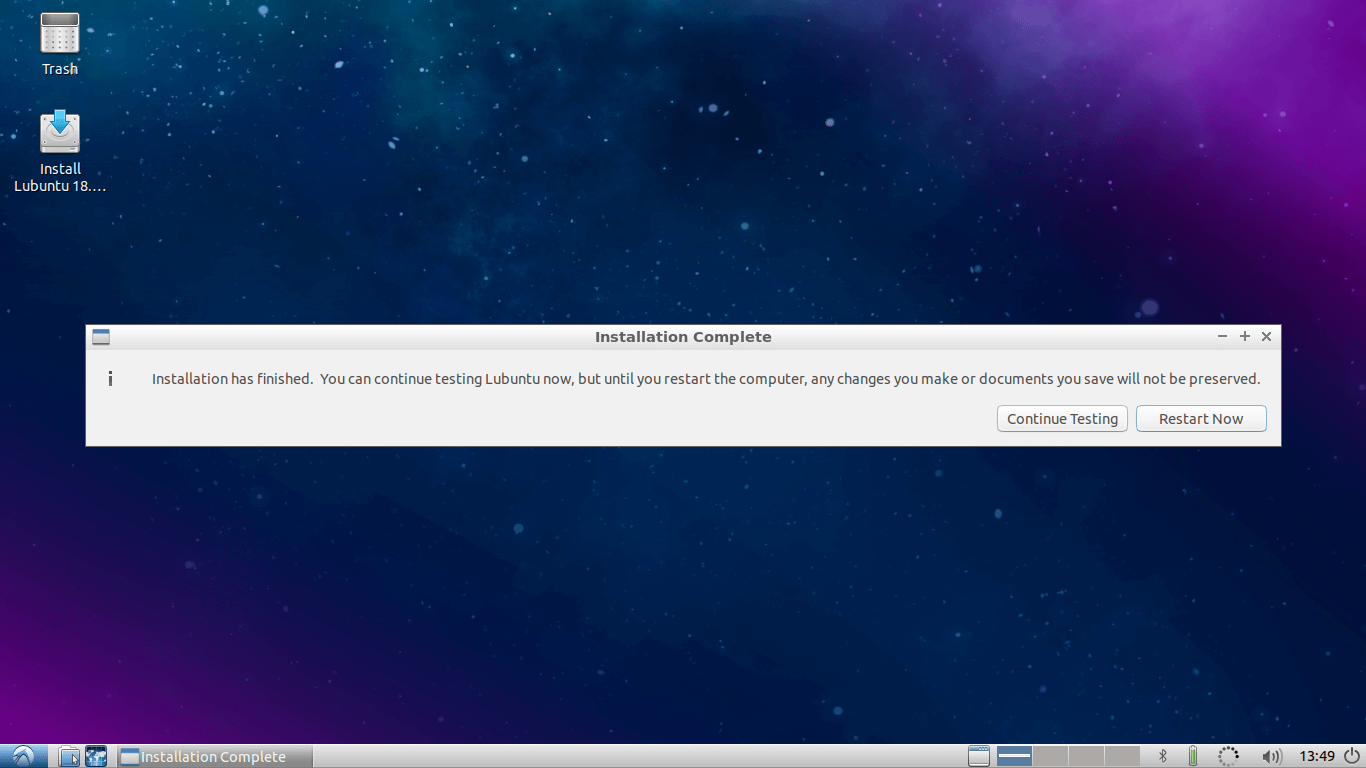Lubuntu Installation Completes