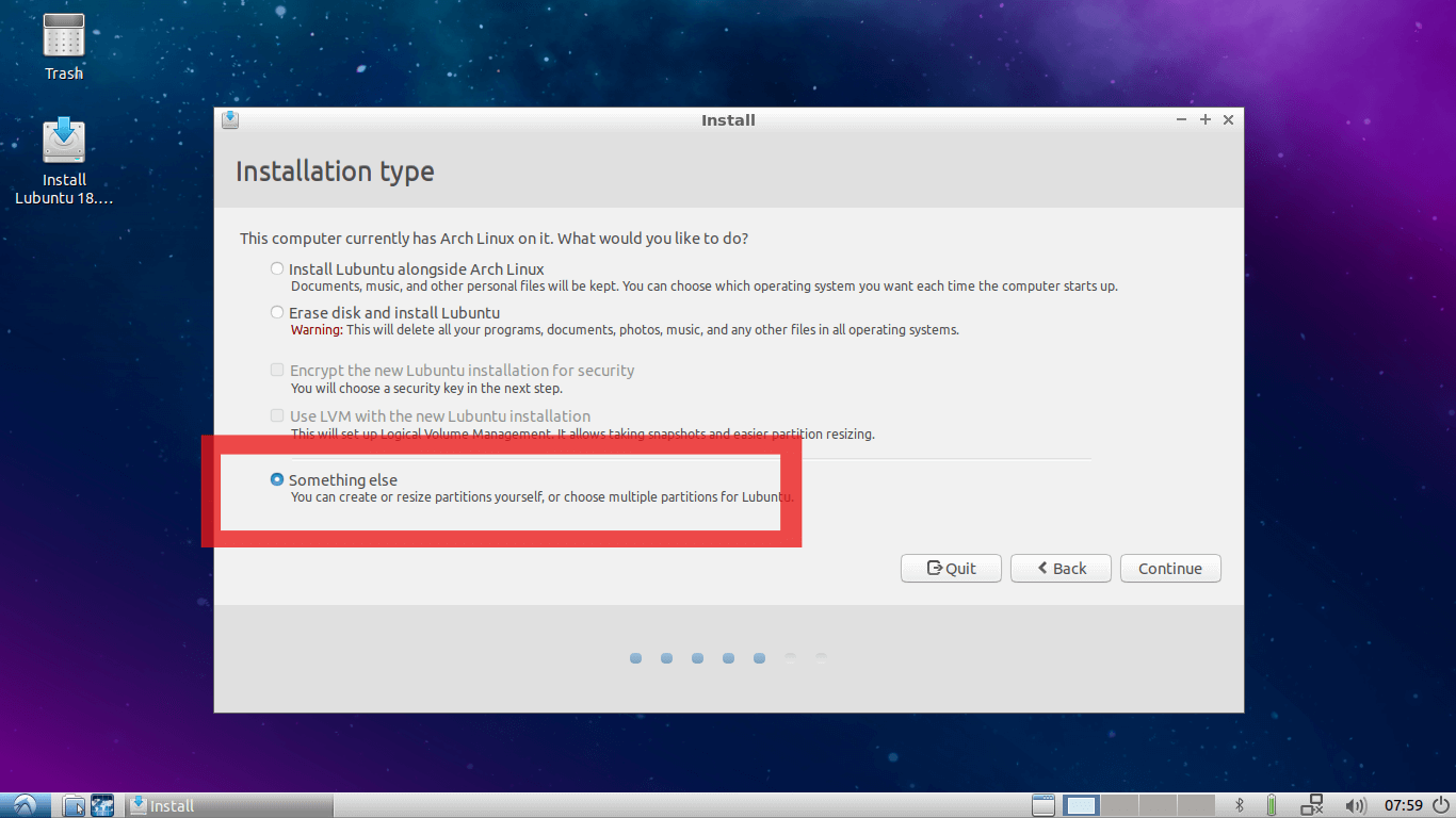 Select Lubuntu Installation Type