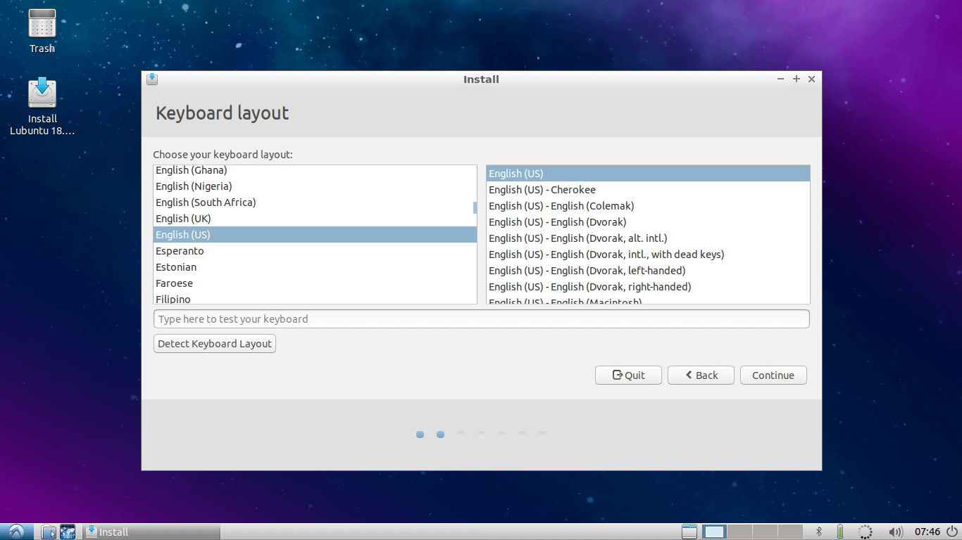 Seleccione la distribución del teclado de Lubuntu