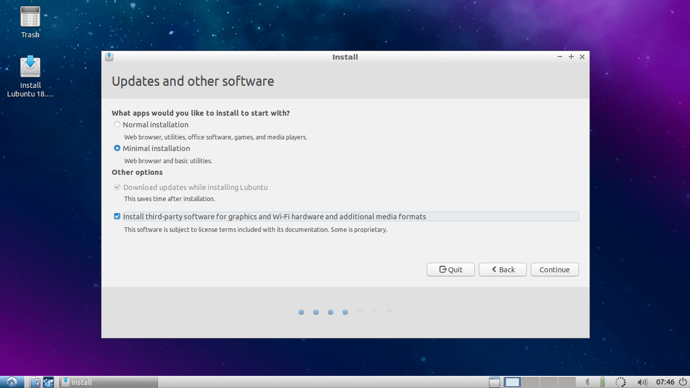 Seleccione Actualizaciones de software de Lubuntu 
