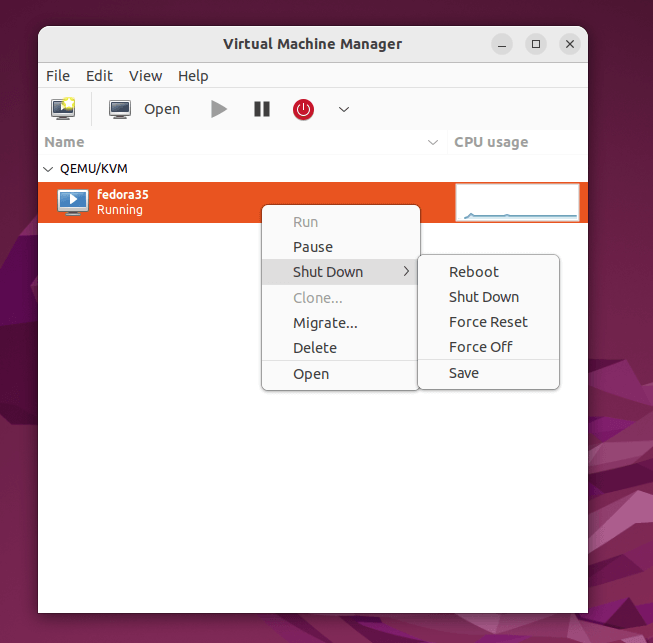 Virtual Machine Manager VM Settings