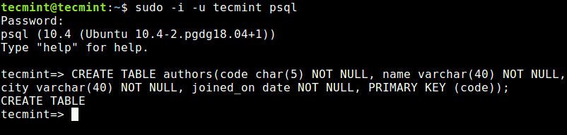 Create PostgreSQL Table