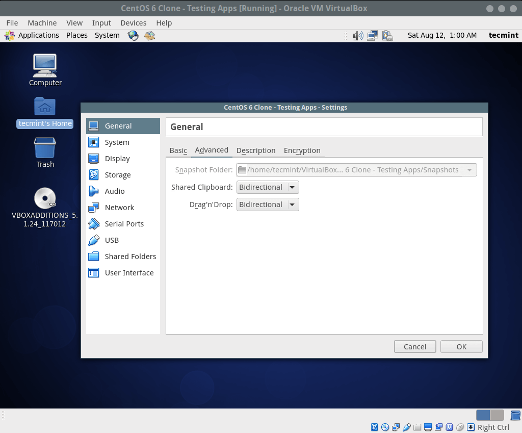 Enable Shared Clipboard in CentOS Virtualbox