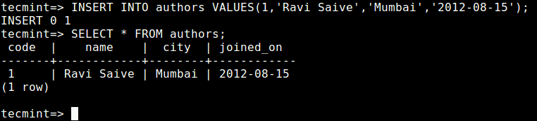 Insert Data in PostgreSQL Table