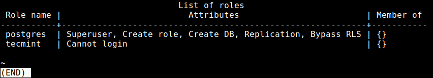 Lista de roles de PostgreSQL