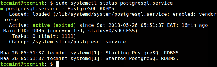  Verificar el servicio PostgreSQL 