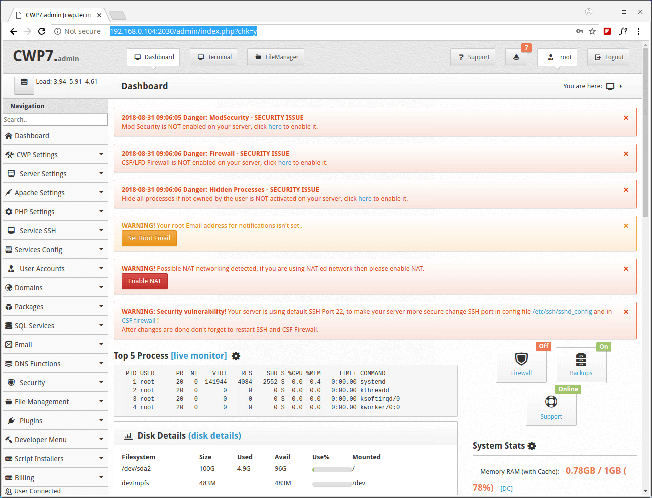 CentOS Web Panel Dashboard